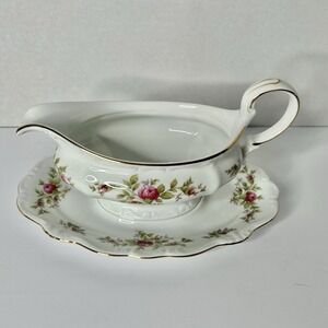 Vintage Johann Haviland Moss Rose Gravy Boat With Attached Under Plate Bavaria